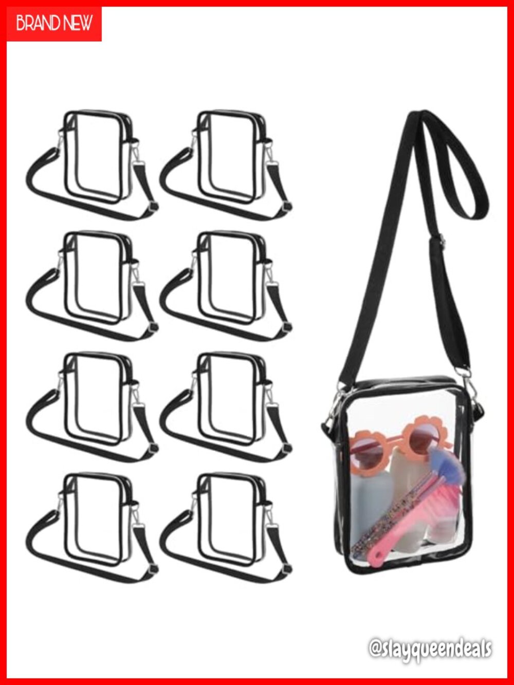 8 Pcs Clear PVC Crossbody Bag Stadium Approved Adjustable Strap Messenger Purse